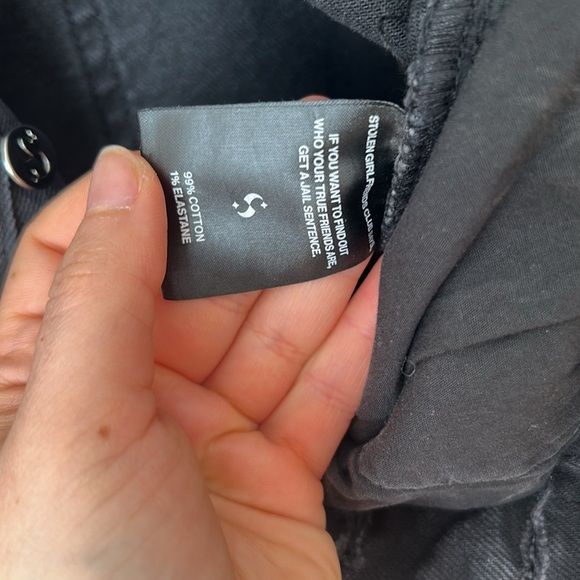 Stolen Girlfriends Club high rise taper black jeans with embossed leg sz XS - Picture 9 of 11